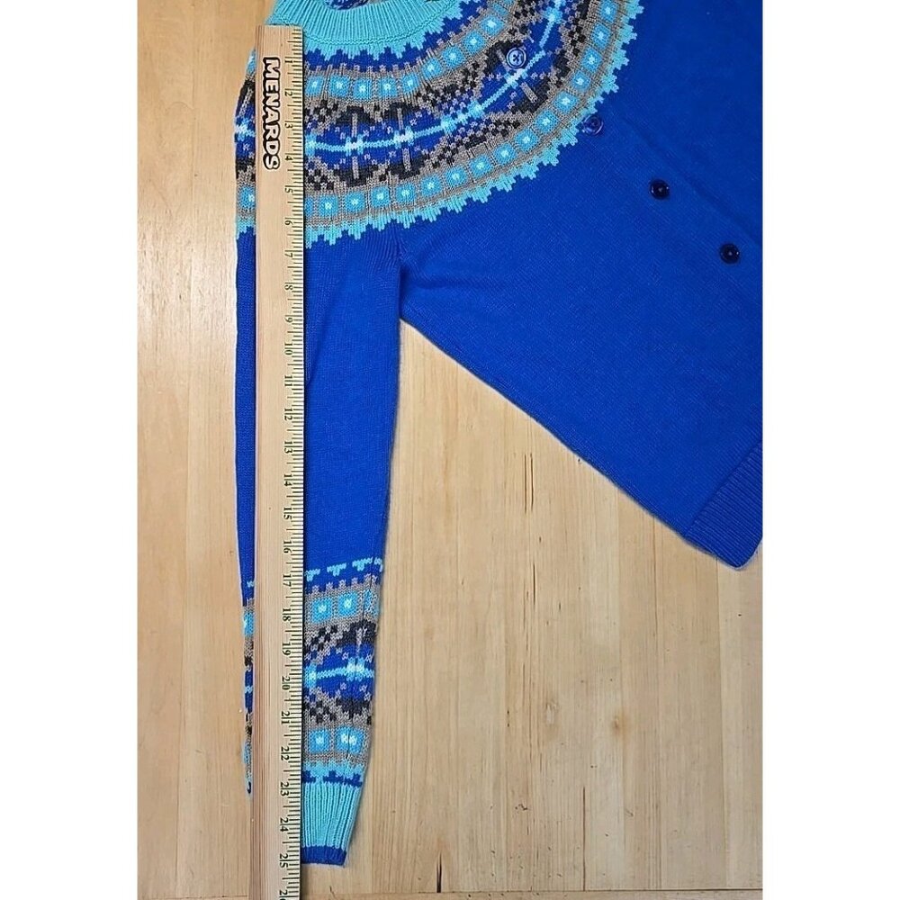 Talbots Nordic Fair Isle Cardigan Sweater Womens Size XS Lambswool Blend Blue - Picture 5 of 8